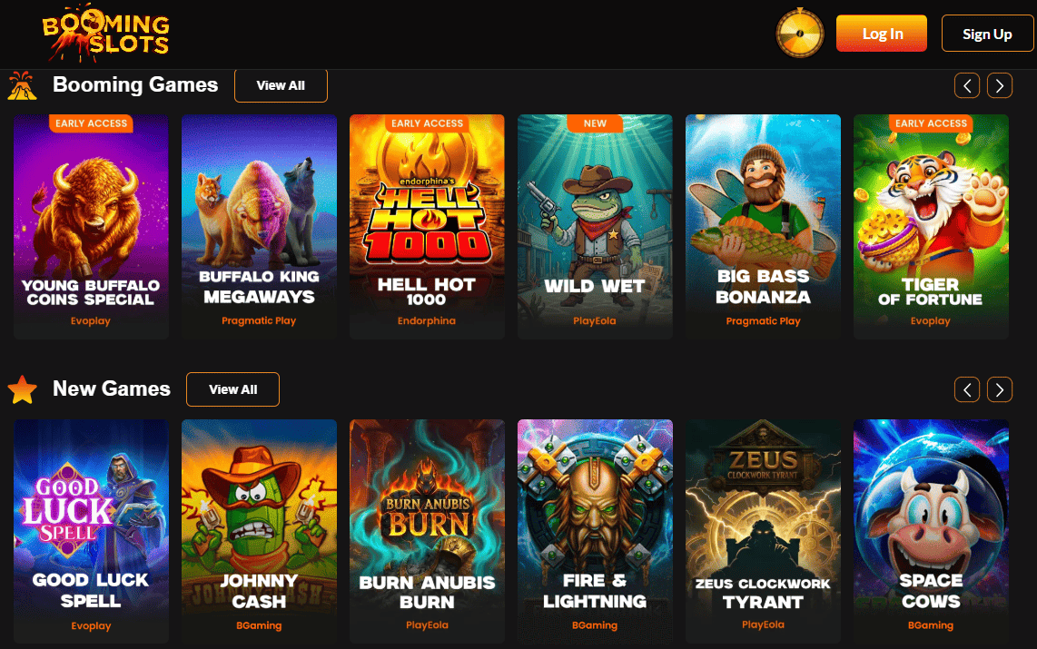 BoomingSlots interface screenshot